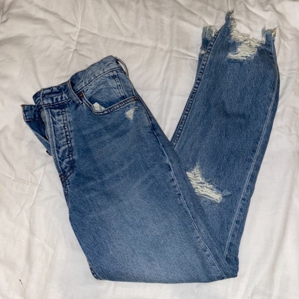 Free people Chewed up mid rise straight jeans